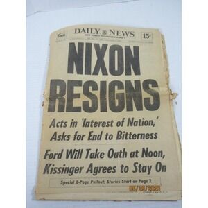 Vintage Daily News Newspaper August 9 1974 Nixon Resigns Watergate History